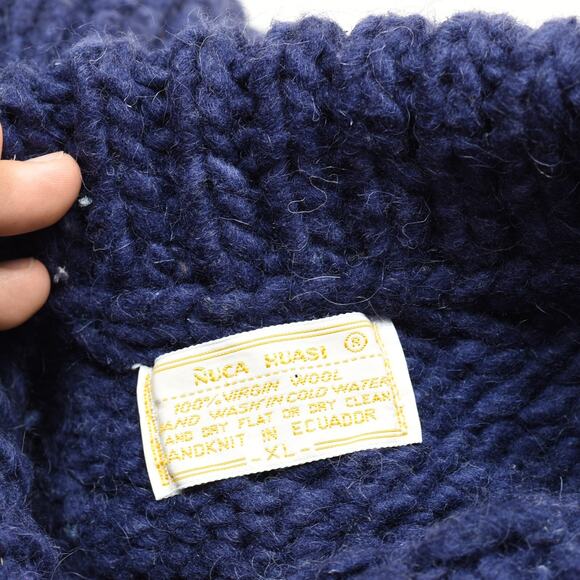VTG Nuca Huasi Ecuador Men's Pullover Sweater 100% Wool Blue Size XL Heavy - Picture 7 of 8